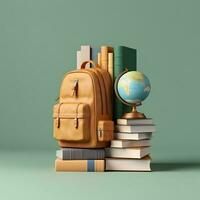 Books and backpack. Concept of back to school. AI generated photo