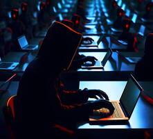 Hackers with hoodies. Hacker group, organization or association. photo
