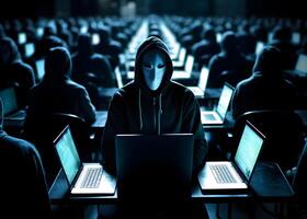 Hackers with hoodies. Hacker group, organization or association. photo