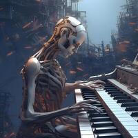 AI robot musician playing piano. Futuristic entertainment. photo