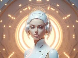 Futuristic female robot with artificial intelligence. photo