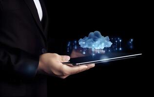 Cloud data storage, cloud computing and data transfer concept. photo