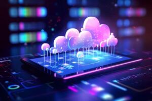 Cloud data storage, cloud computing and data transfer concept. photo