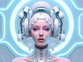 Futuristic female robot with artificial intelligence. photo