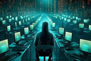 Anonymous hacker. Concept of dark web, cybercrime, cyberattack, etc. AI generated image photo