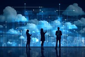 Businesspersons with clouds. Cloud data storage, cloud computing concept. photo