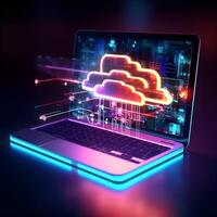 Cloud data storage, cloud computing and data transfer concept. photo