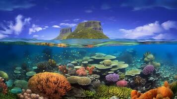 Coral reef in the underwater world. Marine life. Sea creatures. AI generated photo