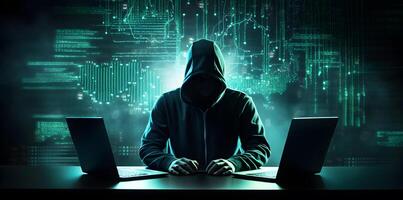 Anonymous hacker. Concept of dark web, cybercrime, cyberattack, etc. image photo