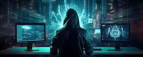 Anonymous hacker. Concept of dark web, cybercrime, cyberattack, etc. image photo