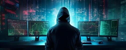Anonymous hacker. Concept of dark web, cybercrime, cyberattack, etc. image photo