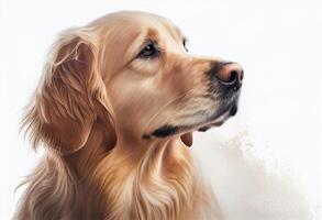 portrait of a golden retriever looking to the side isolated on white created with photo