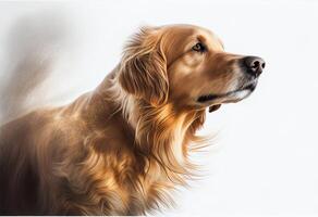 portrait of a golden retriever looking to the side isolated on white created with photo