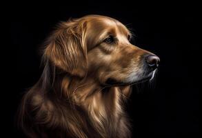 portrait of a golden retriever looking to the side isolated on black created with photo