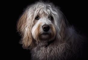 Close-up portrait of cute poodle created with photo