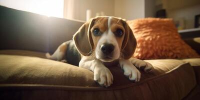 beagle acostado en sofá - ai generativo foto