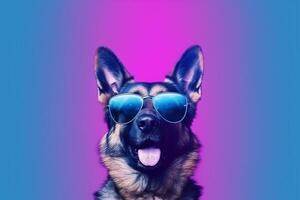 German shepherd wearing sunglasses isolated on colored background - photo