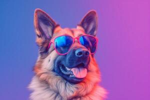 German shepherd wearing sunglasses isolated on colored background - photo