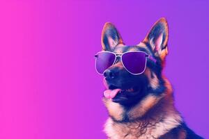 German shepherd wearing sunglasses isolated on colored background - photo