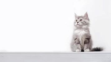 pequeño gato en blanco antecedentes - generativo ai foto