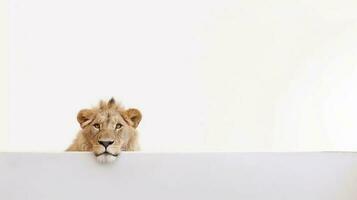 un león en un bañera con un blanco antecedentes - generativo ai foto