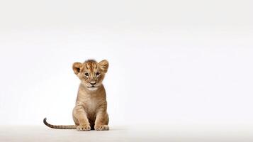 pequeño león en blanco antecedentes con Copiar espacio - generativo ai foto