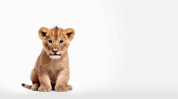 pequeño león en blanco antecedentes con Copiar espacio - generativo ai foto