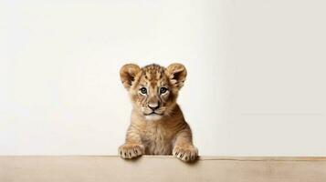 pequeño león aislado en blanco antecedentes - generativo ai foto