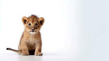 little lion isolated on white background - Generative AI photo