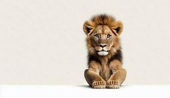 little lion isolated on white background - Generative AI photo