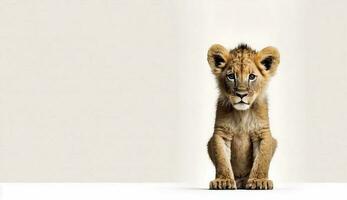 little lion isolated on white background - Generative AI photo