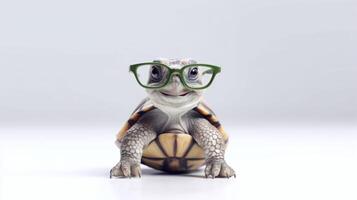 un tortuga vistiendo lentes es mostrado con un blanco antecedentes. - generativo ai foto