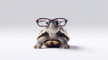 A turtle wearing glasses is wearing a pair of glasses. - photo