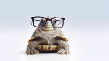 A turtle wearing glasses is wearing a pair of glasses. - photo