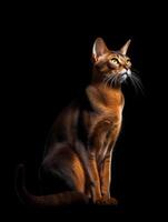 Portrait of Abyssinian cat on black background. Studio shot. - photo