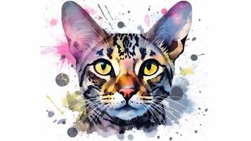 Bengal cat Digital watercolor painting on white background. photo