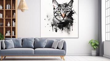 Bengal cat Digital watercolor painting on white background. photo