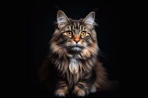 Portrait of a maine coon cat on a black background. photo