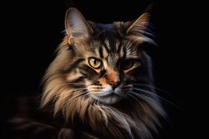 Portrait of a maine coon cat on a black background. photo