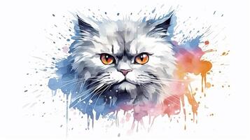 Portrait of persian cat in watercolor splashes. illustration. photo