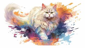 Portrait of persian cat in watercolor splashes. illustration. photo