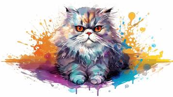 Portrait of persian cat in watercolor splashes. illustration. photo