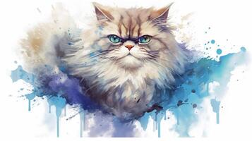 Portrait of persian cat in watercolor splashes. illustration. photo