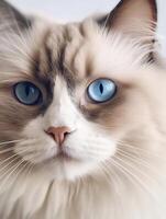 Beautiful cat of Ragdoll cat with blue eyes close up. photo