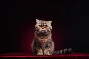 Portrait of a scottish fold cat on a black background with copy space. photo