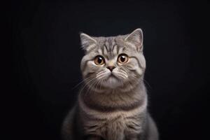 Portrait of a scottish fold cat on a black background with copy space. photo