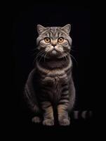 Studio portrait of beautiful scottish fold cat, isolated on black background. photo