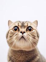 Close up portrait of Scottish fold on white background. photo