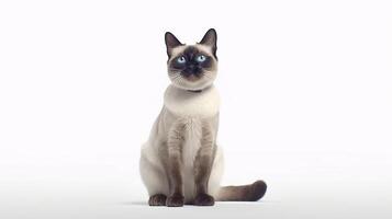 Siamese cat with blue eyes on white background. Copy space. photo