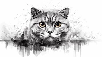 Cute cat on watercolor background. Watercolor painting. illustration. photo